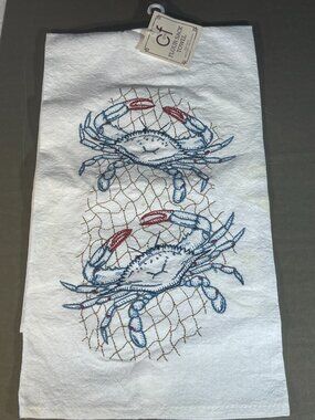 Crab Net Embroidered Flour Sack Dish Towel (1498)